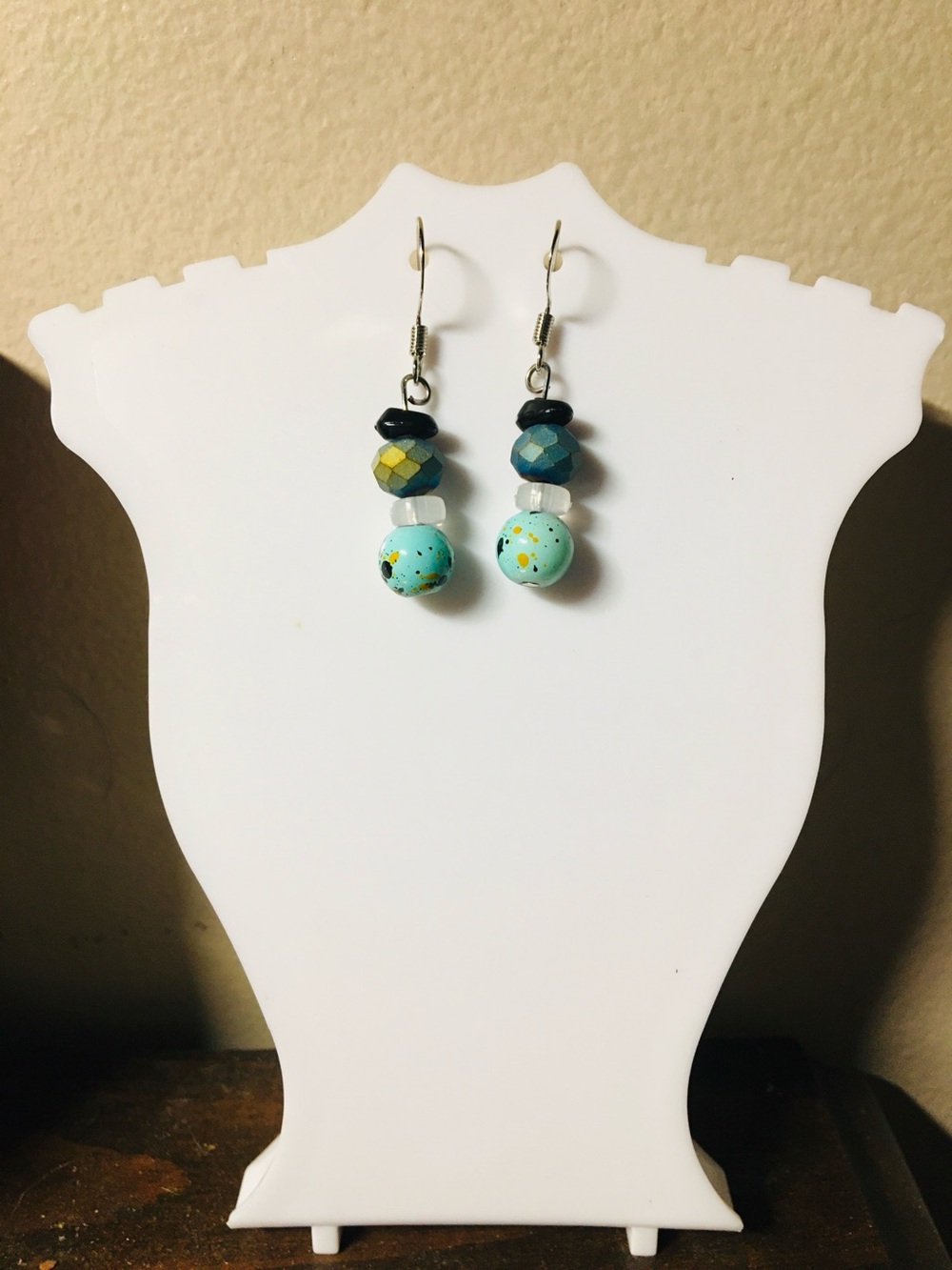 Handcrafted Turquoise Colored Speckled Bead Dangle Earrings
